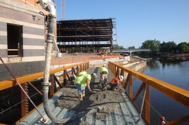 pouring concrete on path